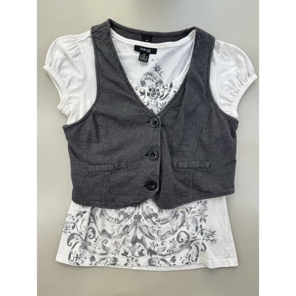 Vintage Y2K Vest Top Womens M Gray White Academic Twee Preppy Back To School - Picture 4 of 11